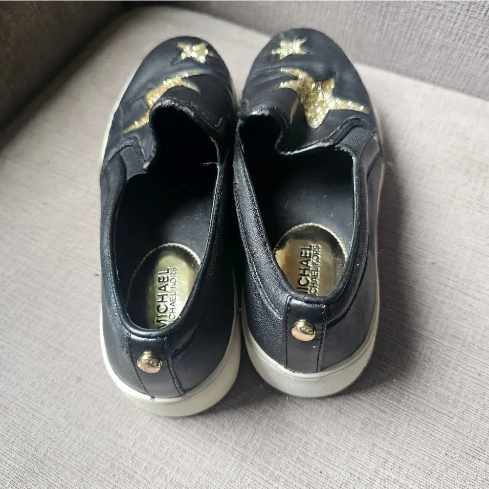 Michael Kors black and gold star slip on shoes. Sz 7